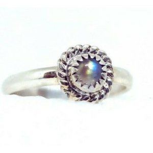 925 sterling silver moonstone crystal Ring rainbow fire handmade jewelry mini